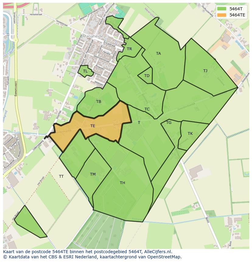 Afbeelding van het postcodegebied 5464 TE op de kaart.