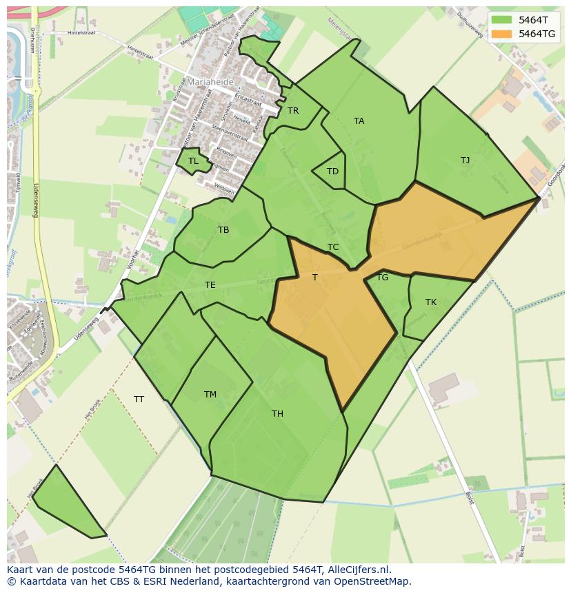 Afbeelding van het postcodegebied 5464 TG op de kaart.