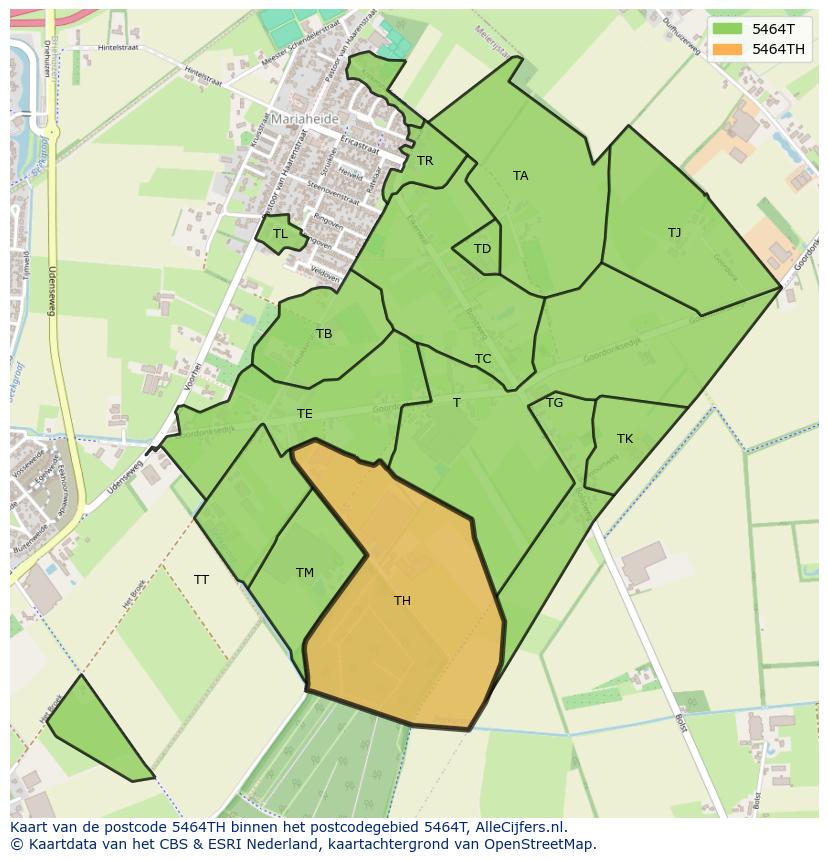 Afbeelding van het postcodegebied 5464 TH op de kaart.