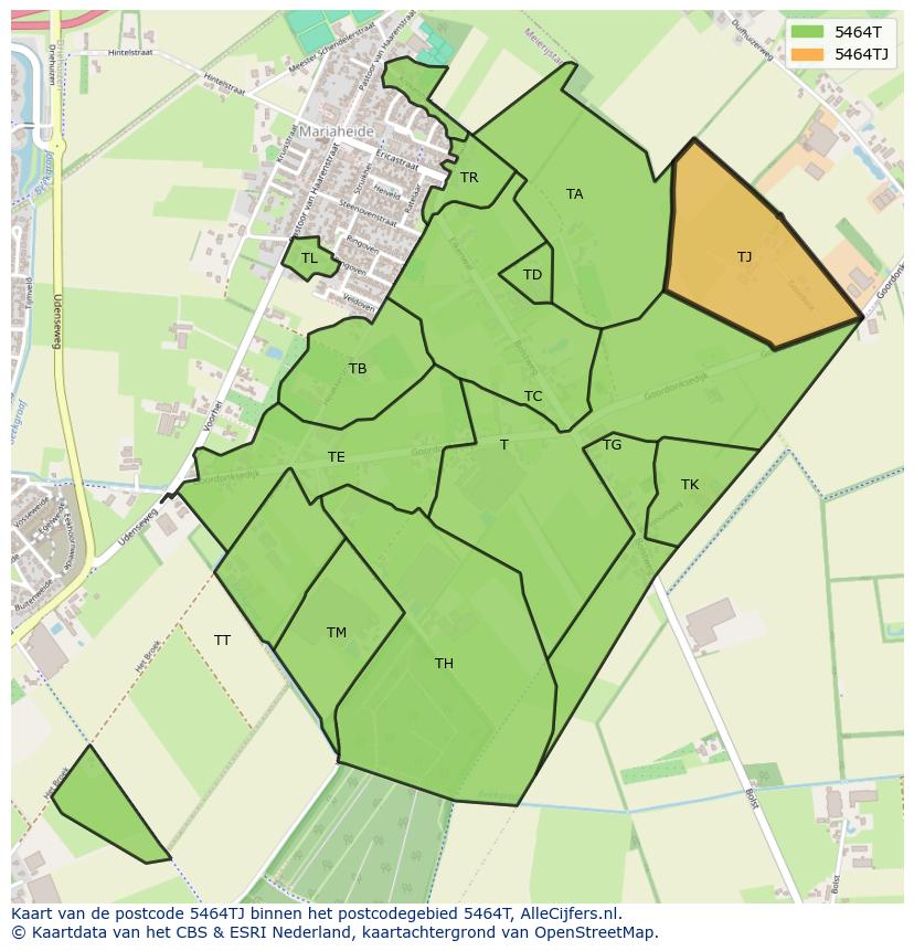 Afbeelding van het postcodegebied 5464 TJ op de kaart.
