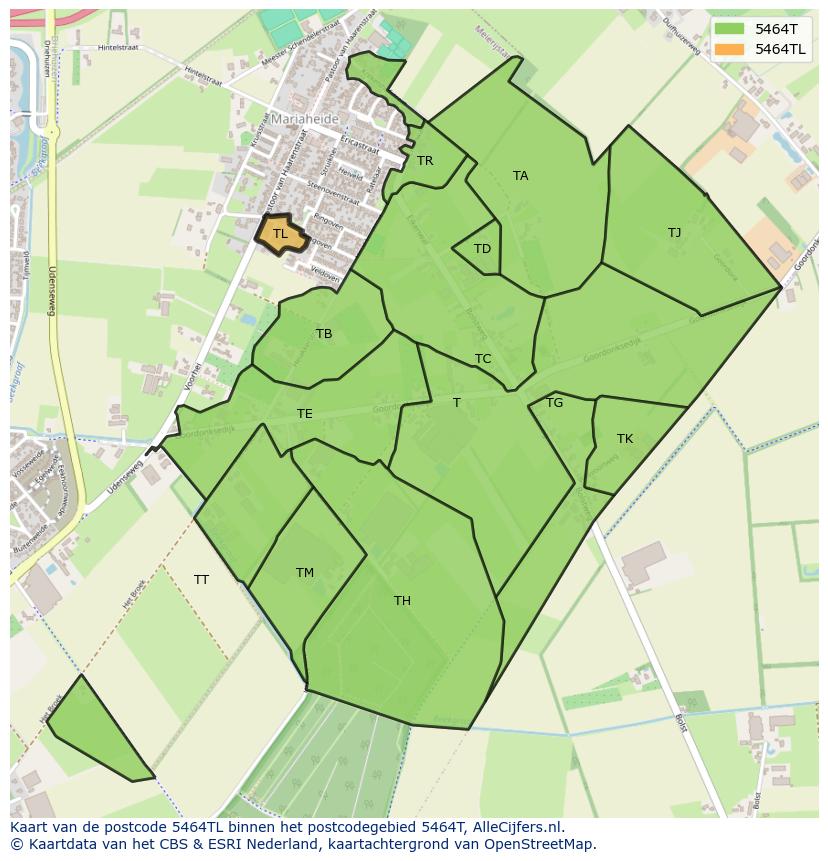 Afbeelding van het postcodegebied 5464 TL op de kaart.