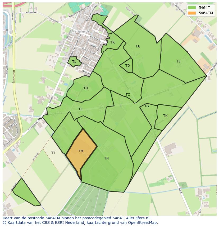 Afbeelding van het postcodegebied 5464 TM op de kaart.