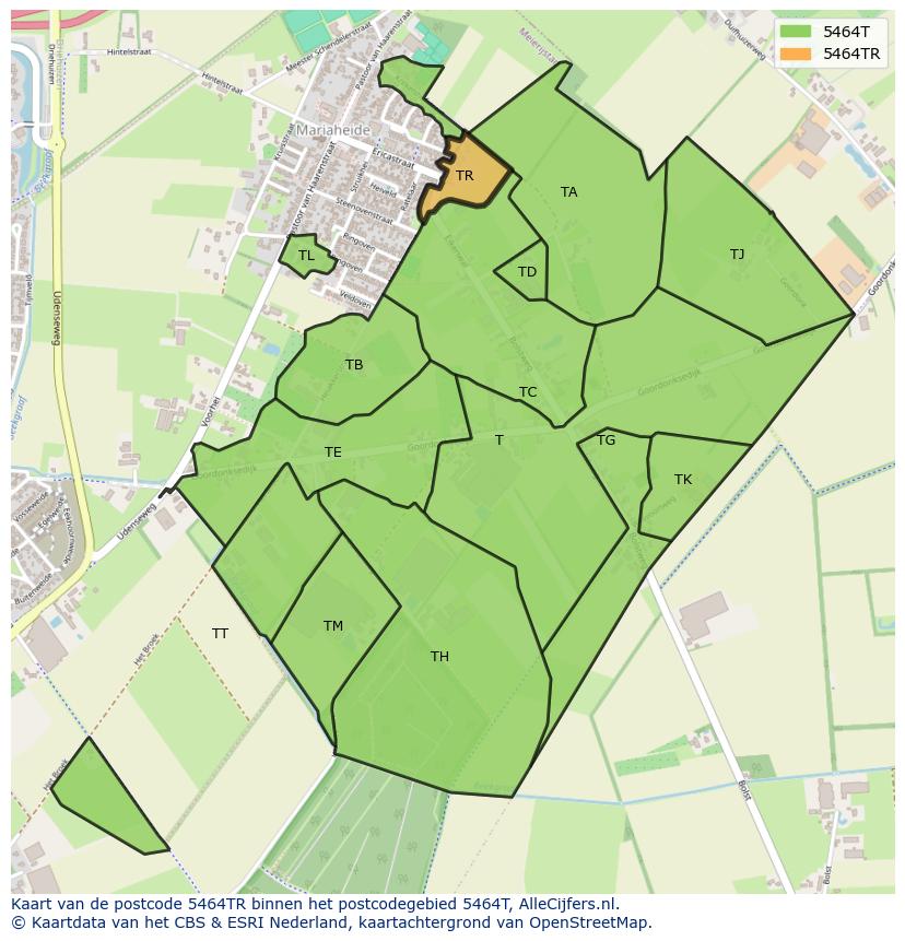 Afbeelding van het postcodegebied 5464 TR op de kaart.
