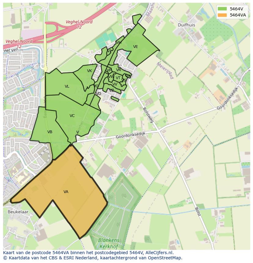Afbeelding van het postcodegebied 5464 VA op de kaart.