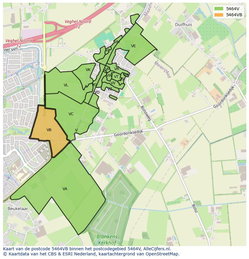Afbeelding van het postcodegebied 5464 VB op de kaart.