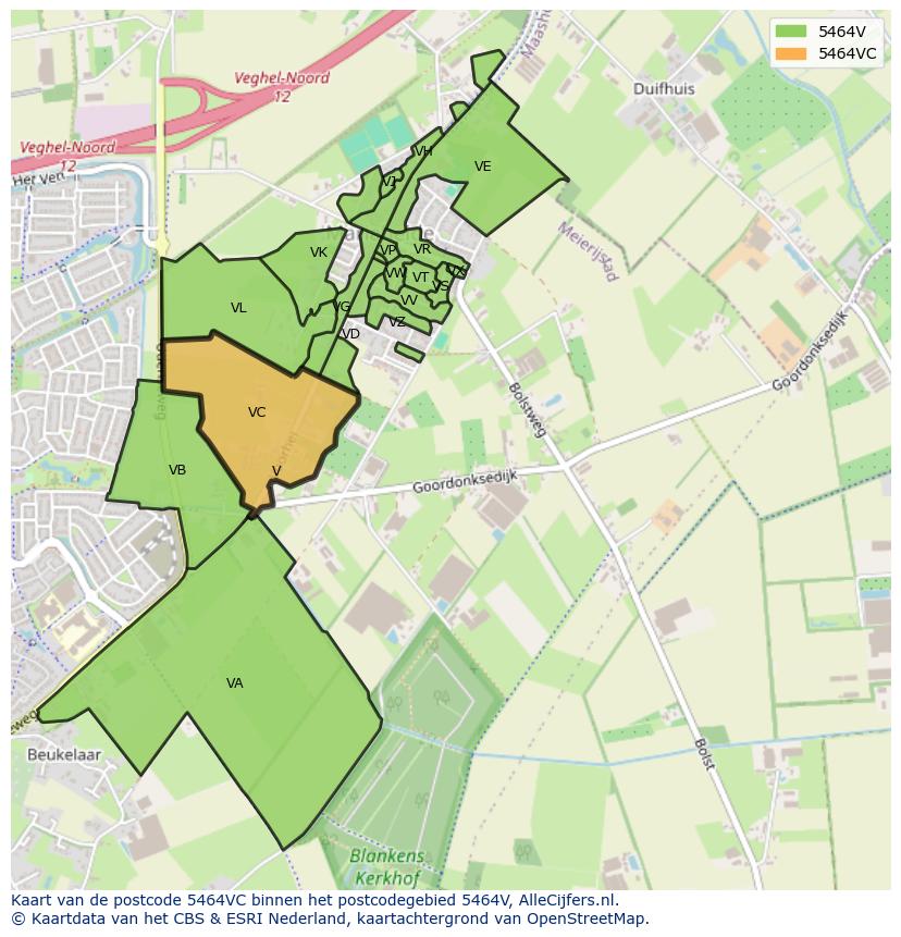 Afbeelding van het postcodegebied 5464 VC op de kaart.