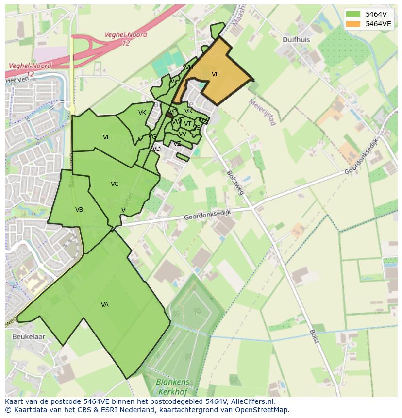 Afbeelding van het postcodegebied 5464 VE op de kaart.