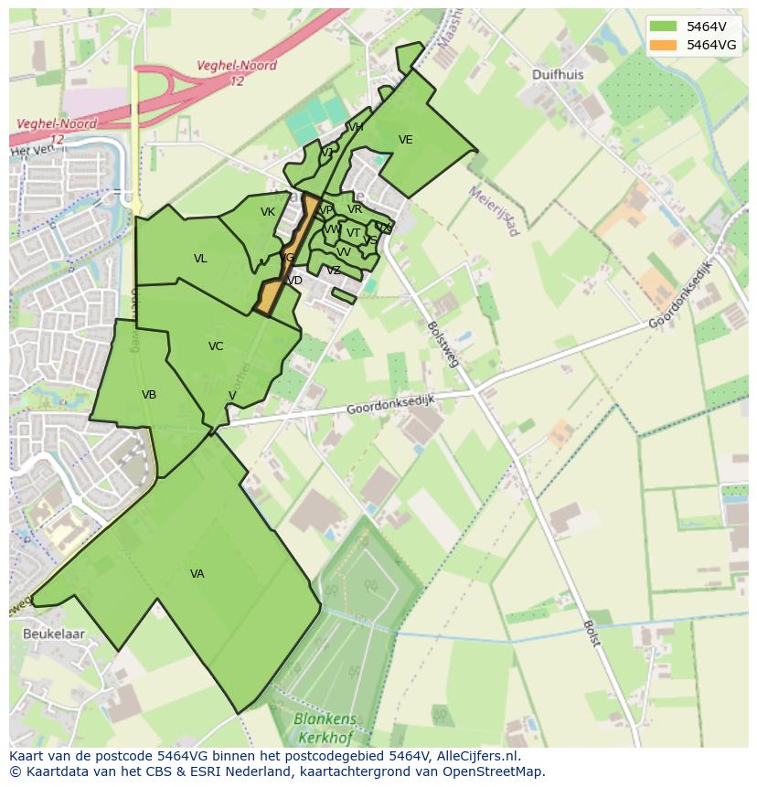 Afbeelding van het postcodegebied 5464 VG op de kaart.