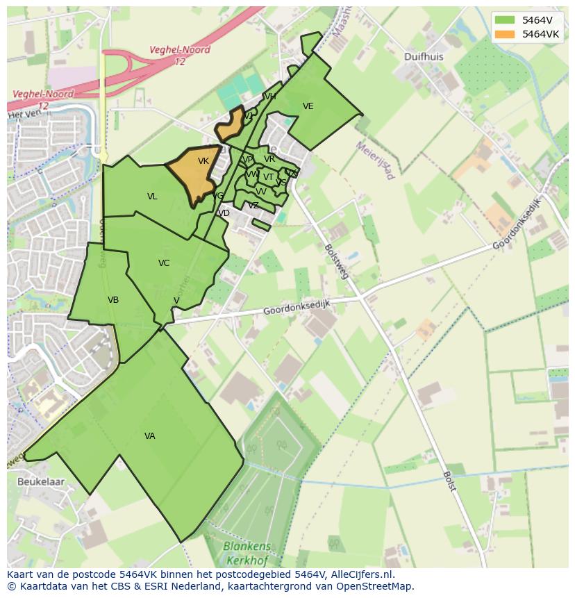 Afbeelding van het postcodegebied 5464 VK op de kaart.