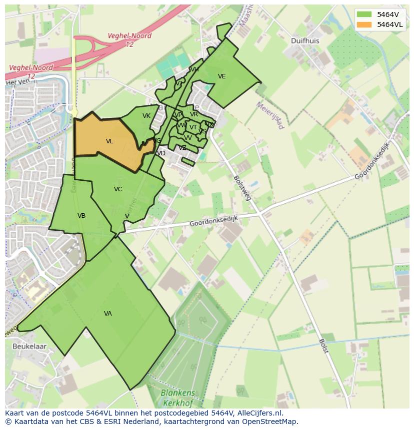 Afbeelding van het postcodegebied 5464 VL op de kaart.