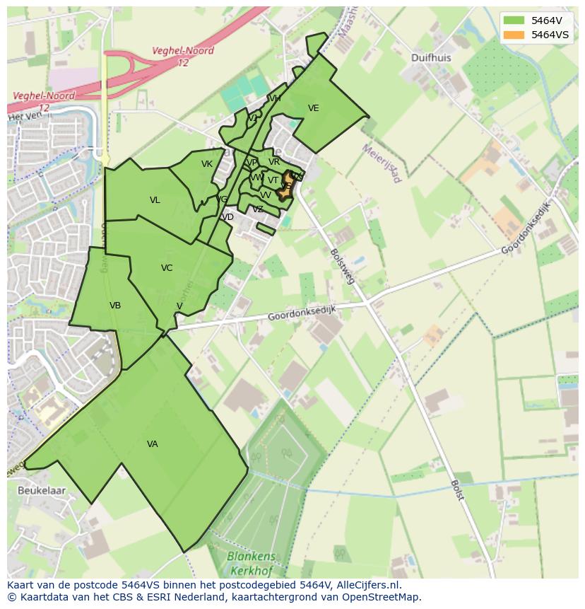 Afbeelding van het postcodegebied 5464 VS op de kaart.