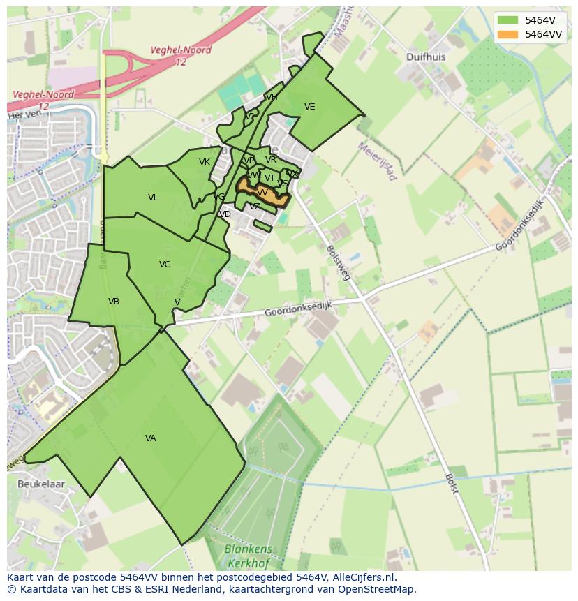 Afbeelding van het postcodegebied 5464 VV op de kaart.