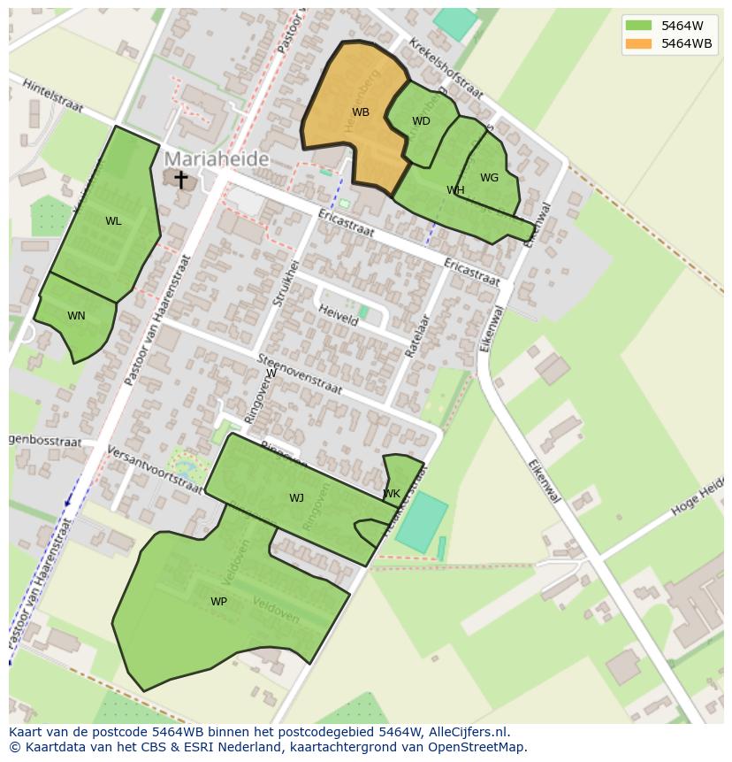 Afbeelding van het postcodegebied 5464 WB op de kaart.
