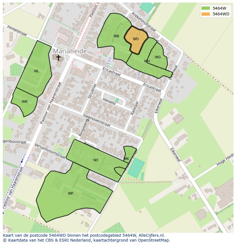 Afbeelding van het postcodegebied 5464 WD op de kaart.