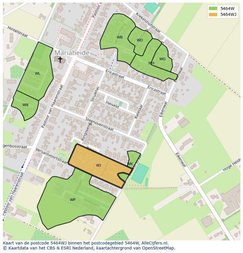 Afbeelding van het postcodegebied 5464 WJ op de kaart.