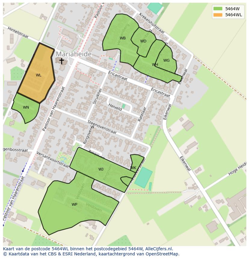 Afbeelding van het postcodegebied 5464 WL op de kaart.