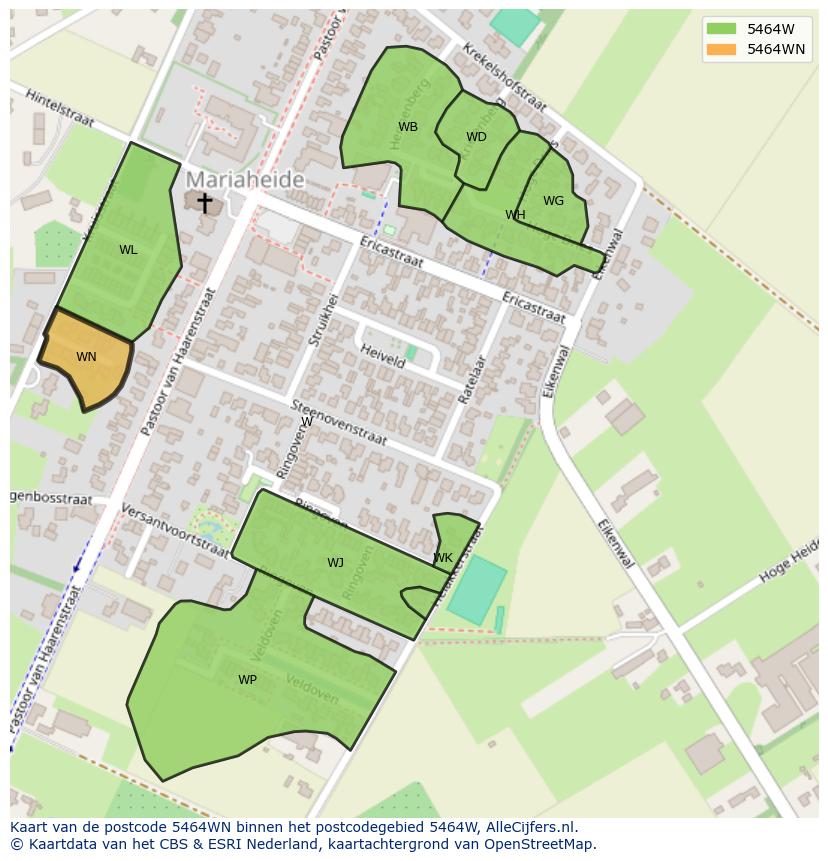 Afbeelding van het postcodegebied 5464 WN op de kaart.