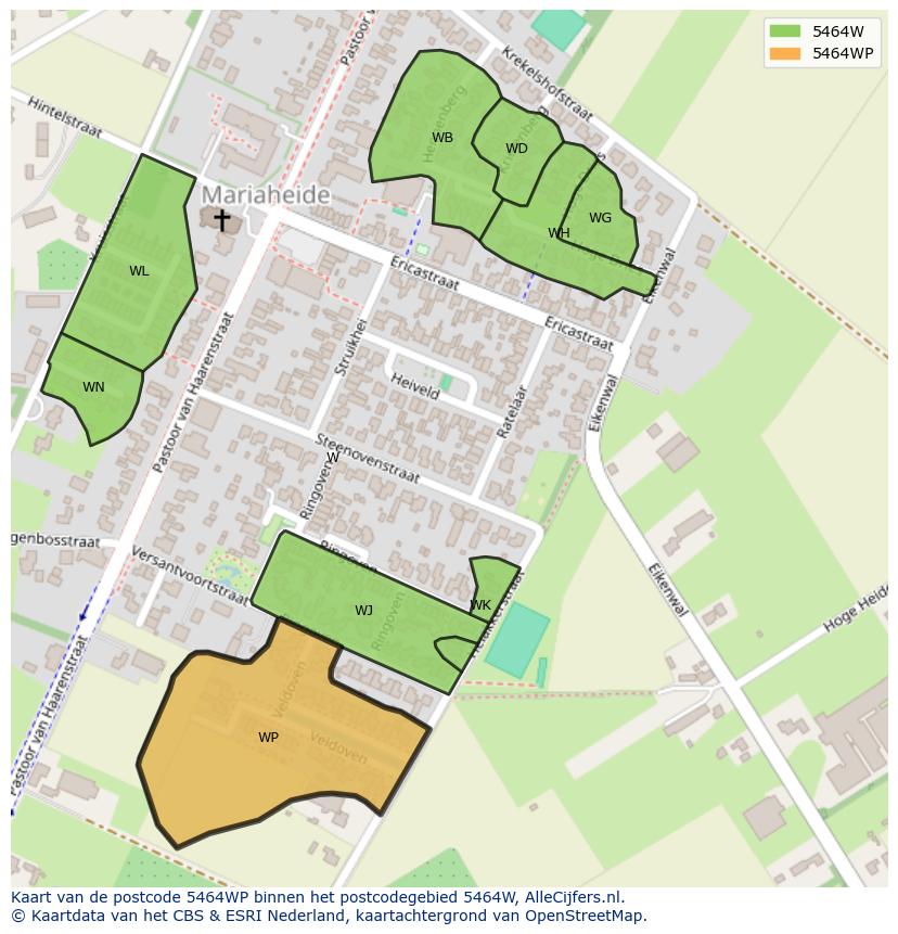 Afbeelding van het postcodegebied 5464 WP op de kaart.