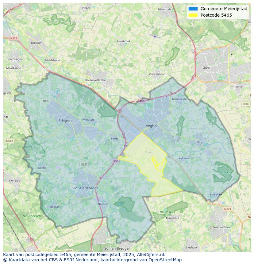 Afbeelding van het postcodegebied 5465 op de kaart.