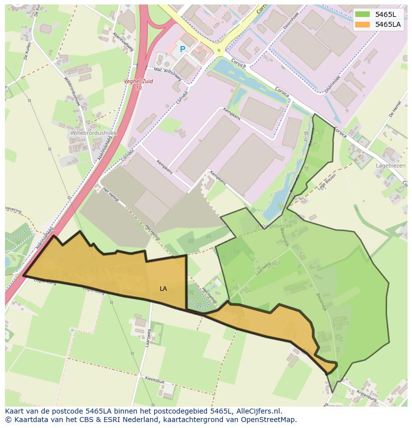 Afbeelding van het postcodegebied 5465 LA op de kaart.