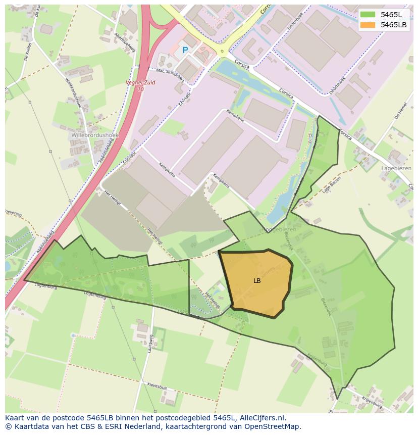 Afbeelding van het postcodegebied 5465 LB op de kaart.