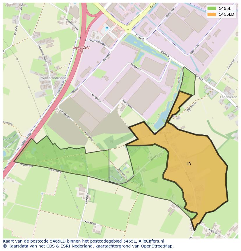 Afbeelding van het postcodegebied 5465 LD op de kaart.