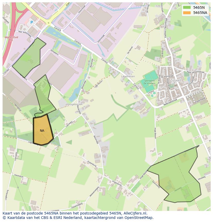 Afbeelding van het postcodegebied 5465 NA op de kaart.