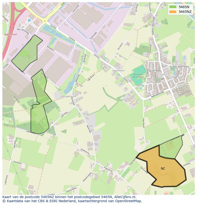 Afbeelding van het postcodegebied 5465 NZ op de kaart.