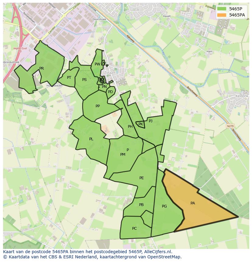 Afbeelding van het postcodegebied 5465 PA op de kaart.