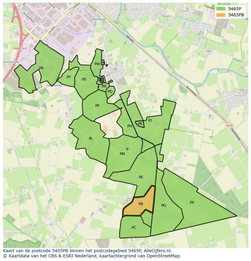 Afbeelding van het postcodegebied 5465 PB op de kaart.