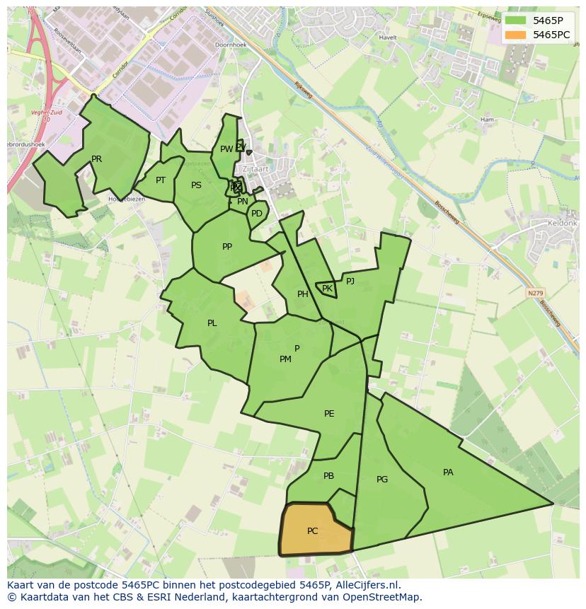 Afbeelding van het postcodegebied 5465 PC op de kaart.