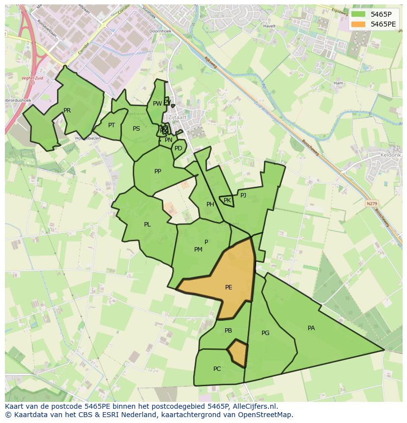 Afbeelding van het postcodegebied 5465 PE op de kaart.