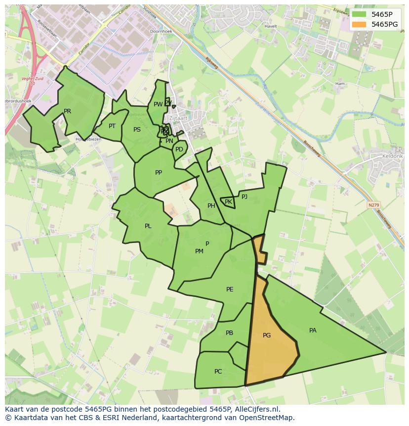 Afbeelding van het postcodegebied 5465 PG op de kaart.