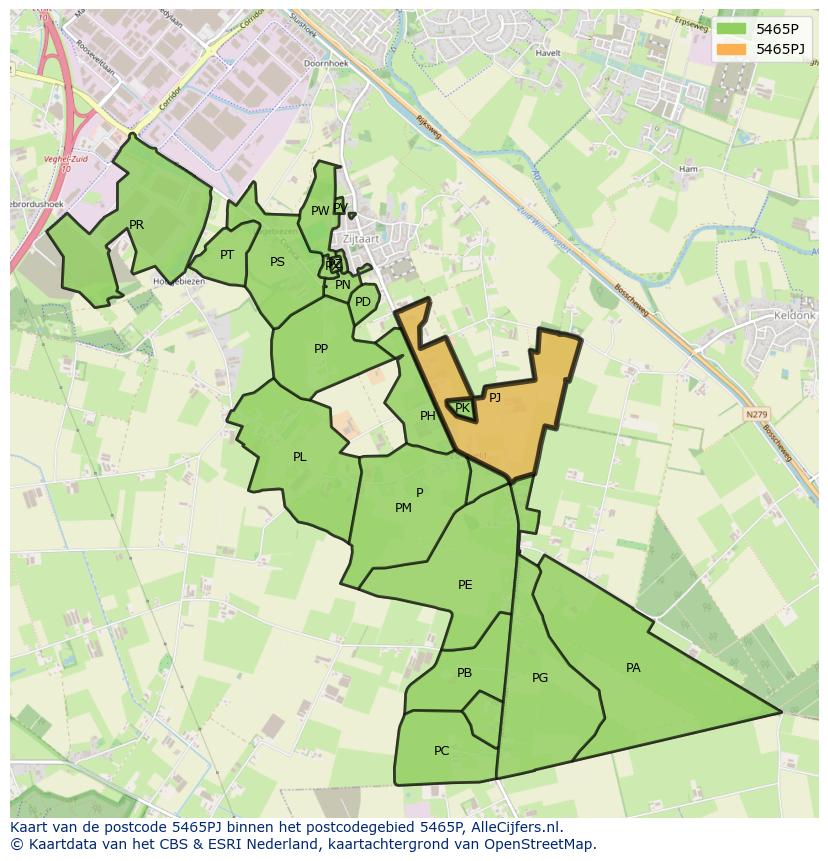 Afbeelding van het postcodegebied 5465 PJ op de kaart.