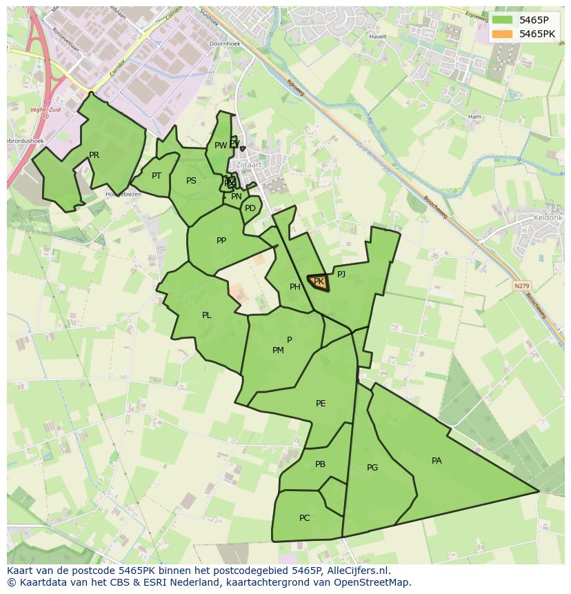 Afbeelding van het postcodegebied 5465 PK op de kaart.
