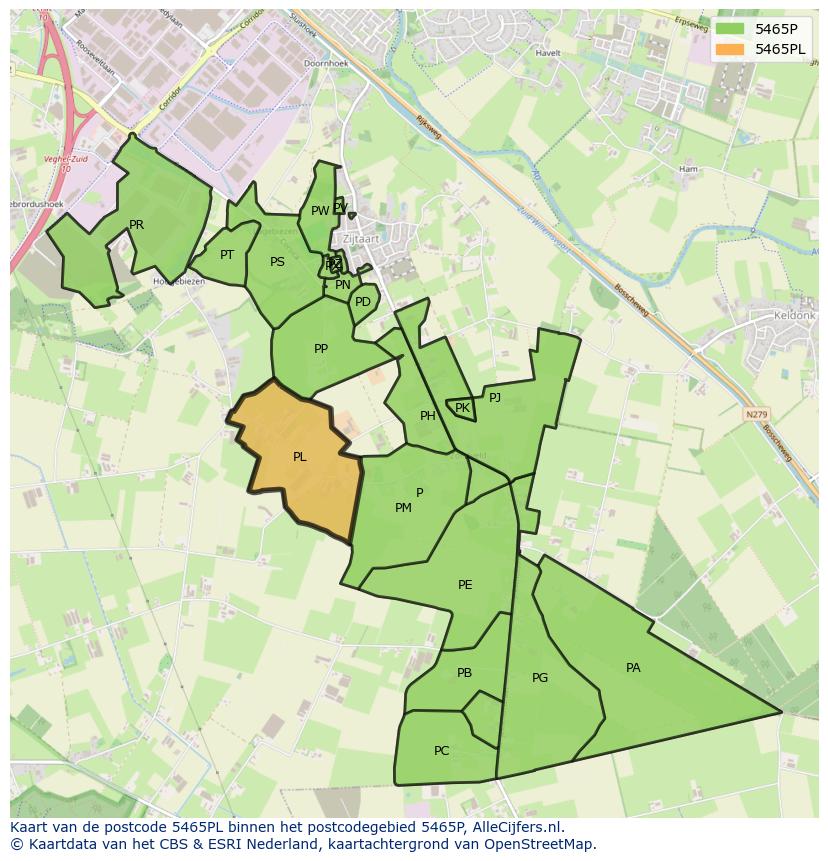 Afbeelding van het postcodegebied 5465 PL op de kaart.