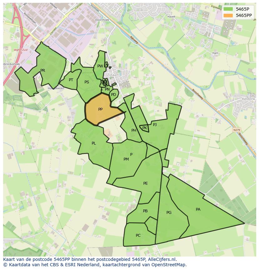 Afbeelding van het postcodegebied 5465 PP op de kaart.