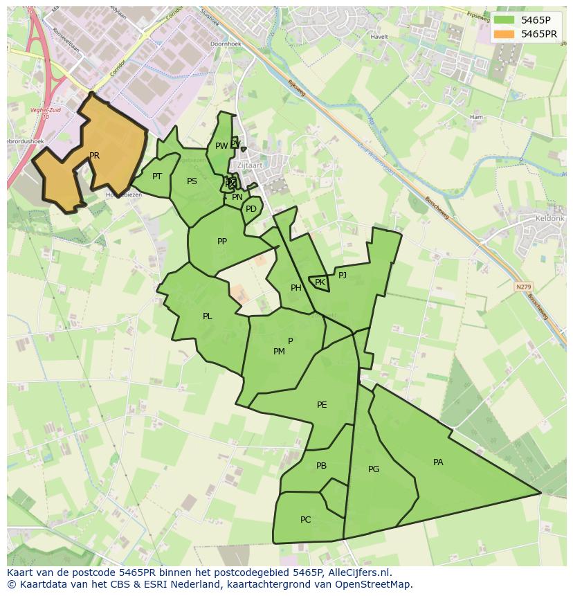 Afbeelding van het postcodegebied 5465 PR op de kaart.