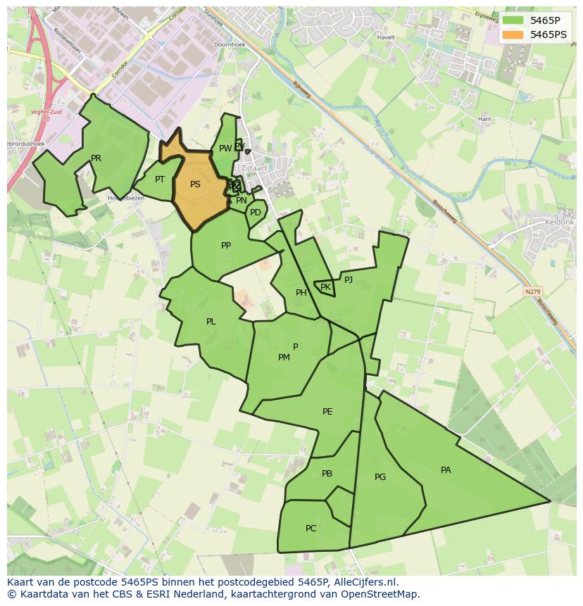 Afbeelding van het postcodegebied 5465 PS op de kaart.
