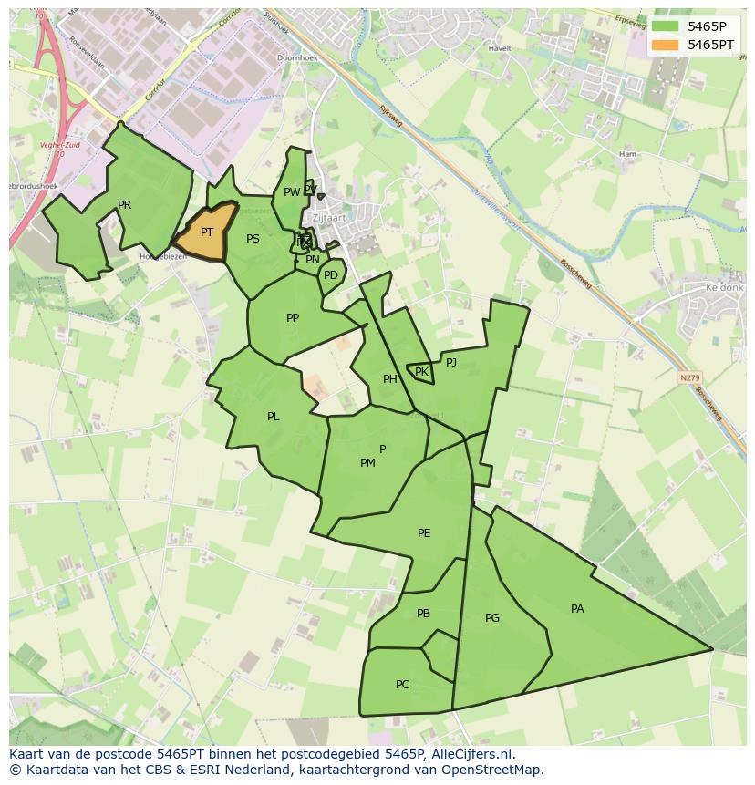 Afbeelding van het postcodegebied 5465 PT op de kaart.