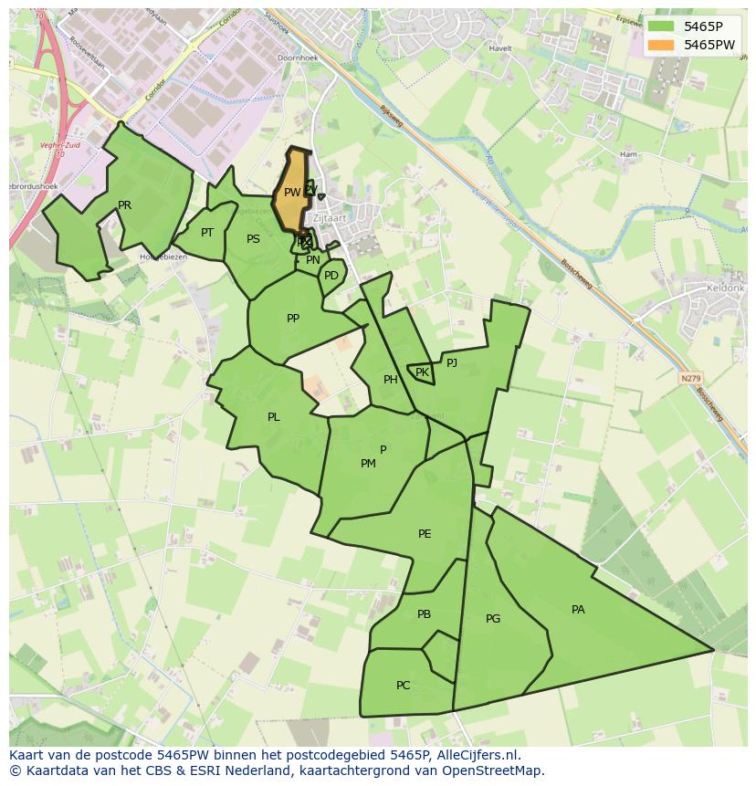 Afbeelding van het postcodegebied 5465 PW op de kaart.