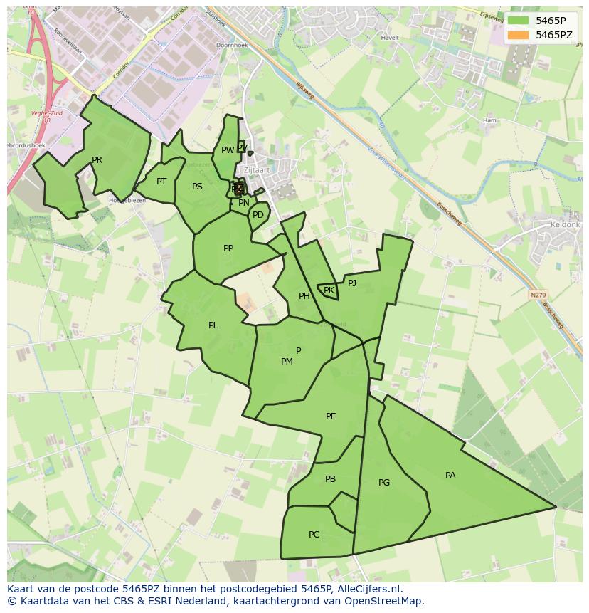 Afbeelding van het postcodegebied 5465 PZ op de kaart.