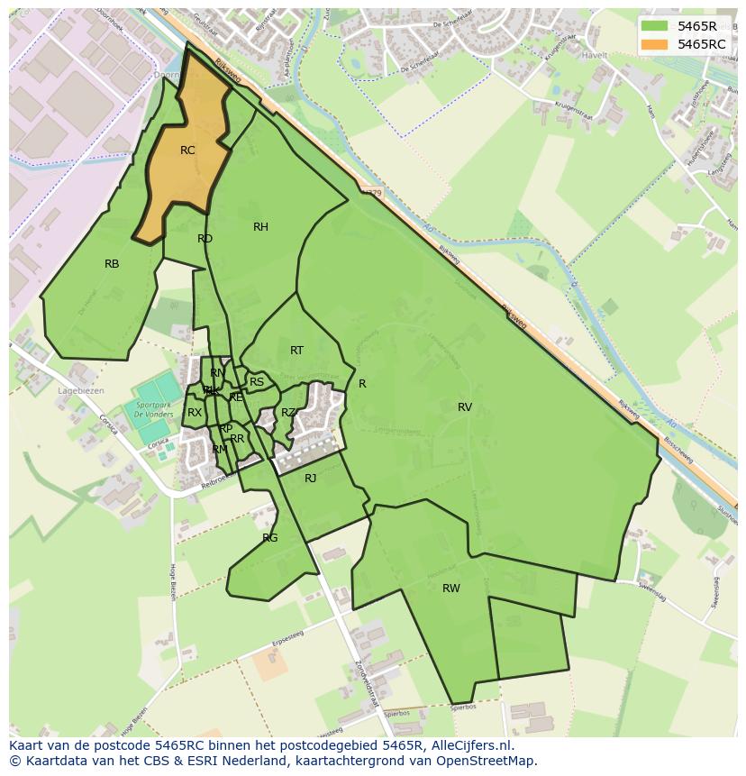 Afbeelding van het postcodegebied 5465 RC op de kaart.