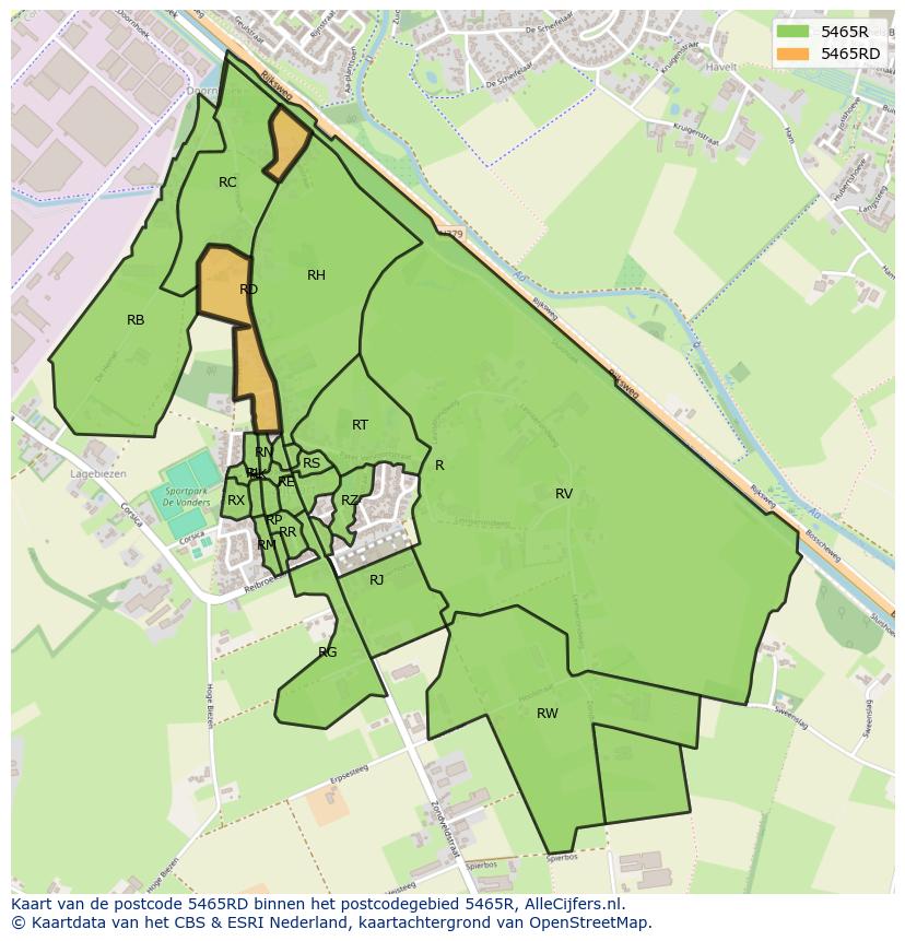 Afbeelding van het postcodegebied 5465 RD op de kaart.