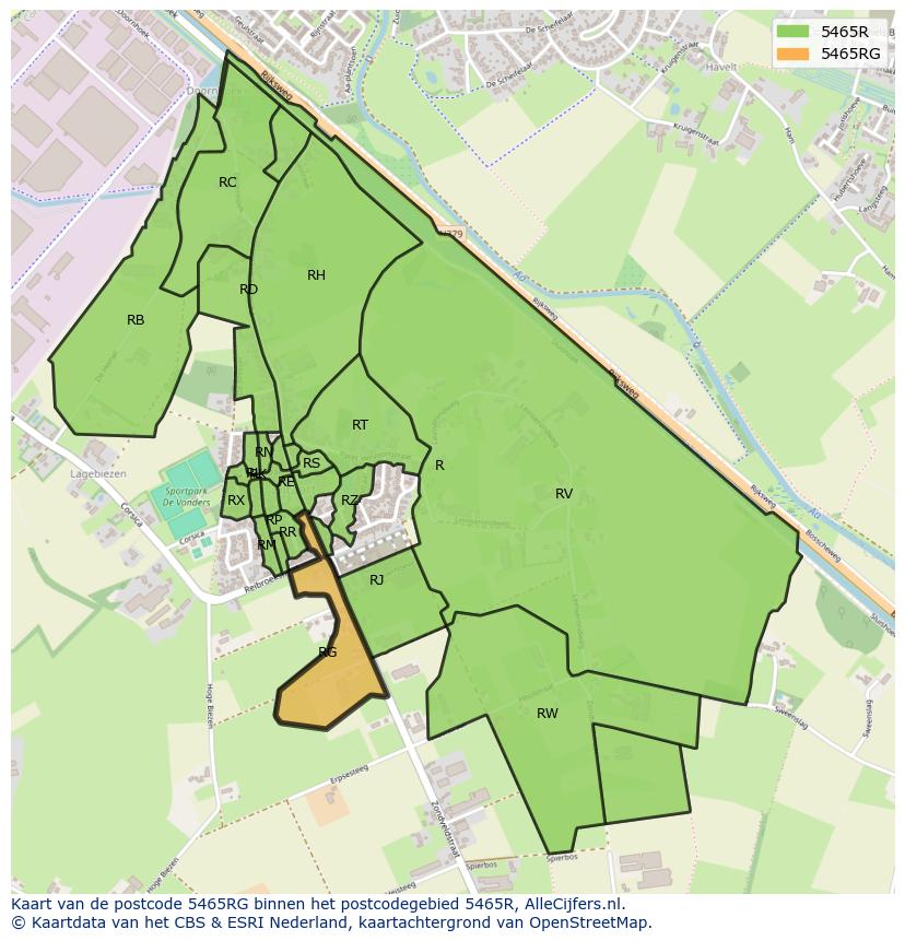 Afbeelding van het postcodegebied 5465 RG op de kaart.