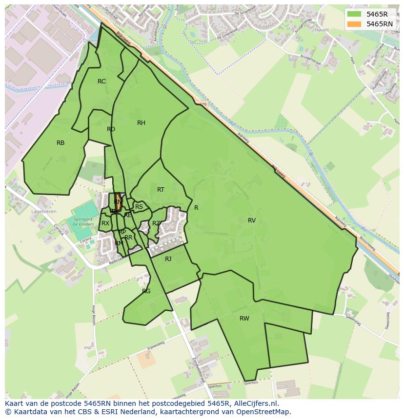 Afbeelding van het postcodegebied 5465 RN op de kaart.