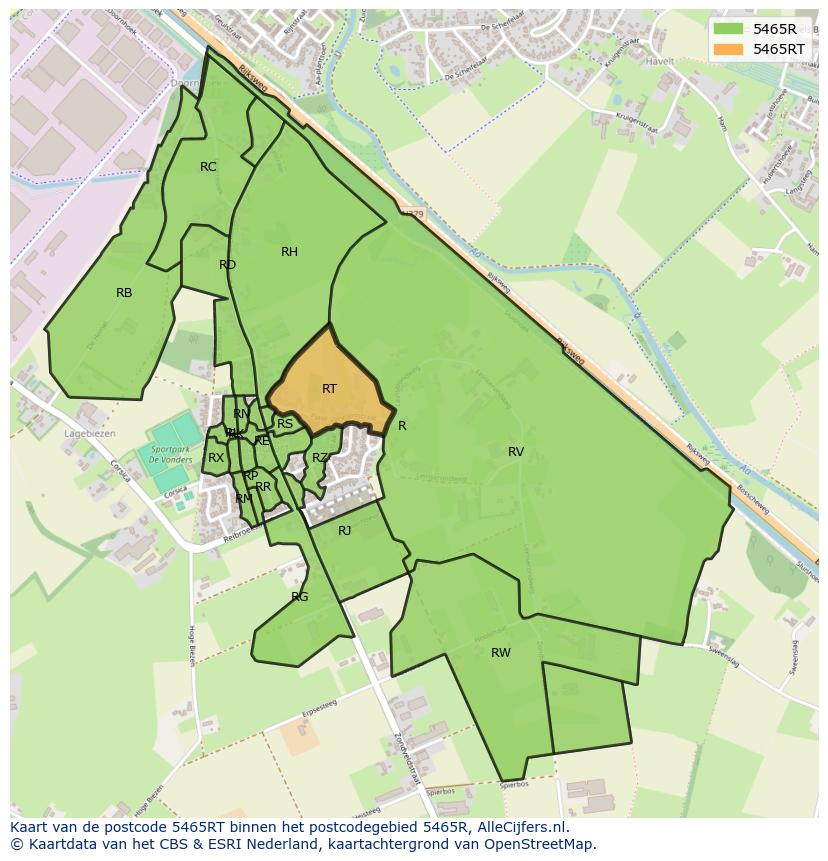 Afbeelding van het postcodegebied 5465 RT op de kaart.