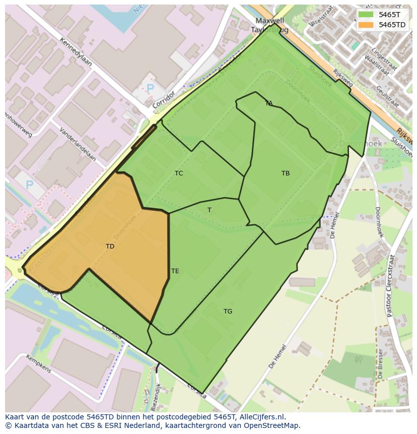 Afbeelding van het postcodegebied 5465 TD op de kaart.