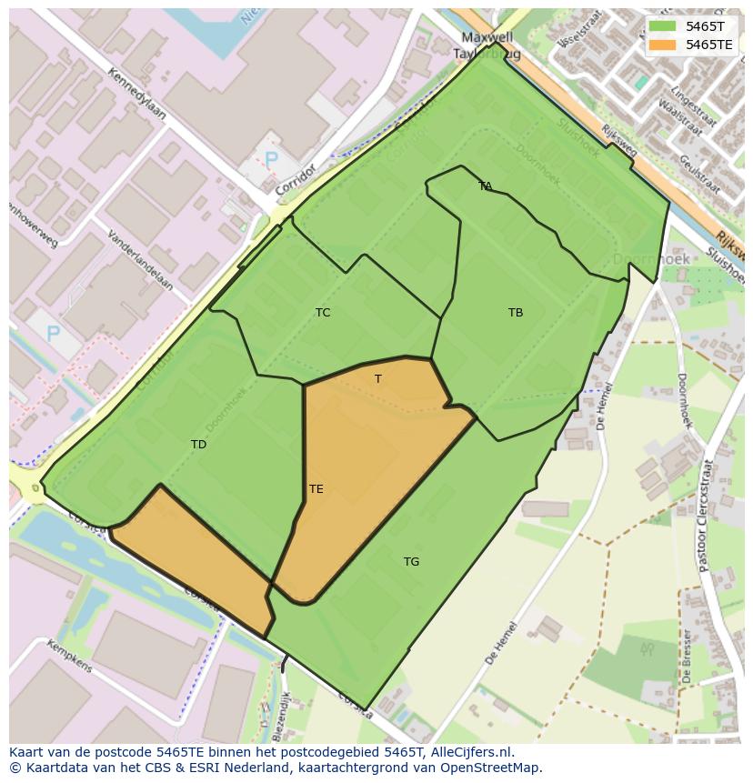 Afbeelding van het postcodegebied 5465 TE op de kaart.