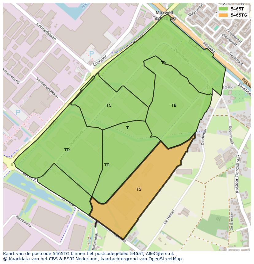 Afbeelding van het postcodegebied 5465 TG op de kaart.